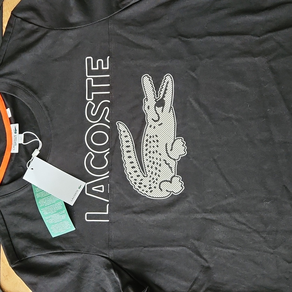 LACOSTE Black Tee with Crocodile Design